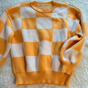 SHEIN Orange and White Checkered Sweater